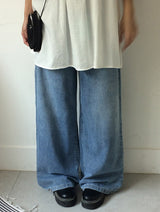 Deron Denim Washing Banding Snap Wide Pants
