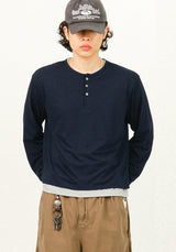 ROR ヘンリーネックレイヤードクロップTシャツ
