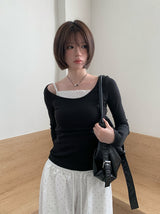 Chaerin Deep U-Neck Two-Way Layered T-Shirt