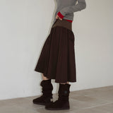 FLARE RIB SKIRT (BROWN)