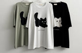 XキャットボクシーフィットニットショートスリーブT