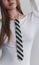 BEADED TIE NECKLACE (STRIPE)