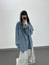 デニムフーデッドシャツ