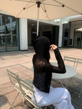  Breeze Layer See-through Button Hood Long Sleeve Knit Cardigan (4 colors)