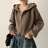 Leppon Thick Two-Way Cropped Knitwear Hooded Zip-Up