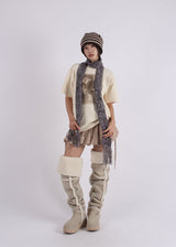 STRIPE SHIRRING LOOSE BEANIE