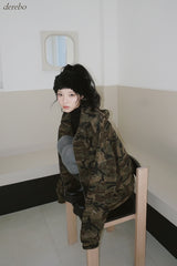 camouflage thick hood zip-up