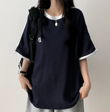 タニエンブロイダリーパターンワッフルトラックボクシーフィット半袖Tシャツ