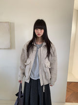 [unisex] カンバポケットカラーケーブルニットジップアップ