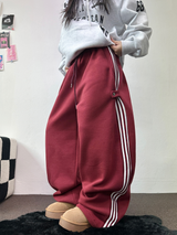 FLEECE❤TRACK LINE 3 LINE LONG PANTS ❤🖤🤍💙🩶5COLOR