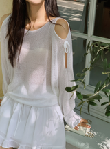 Shoulder Slit Ribbon Long Sleeve Knit (5color)