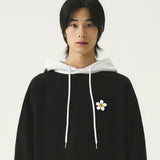 [UNISEX]ホワイトフラワードットカラーブラックフーディー