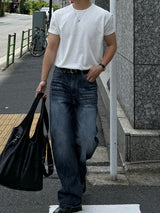 Damage straight denim pants
