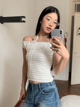 Star frill lace off-shoulder tee