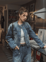 Chike Unbalanced Cropped Denim Jacket