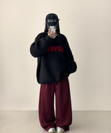 Mona Lovely Lettering Embroidery Loose Fit Round Knit
