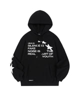 スターアップリケオーバーフィットフードTシャツ - ブラック