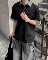 Levin Roll-Up Collar Henley Short Sleeve