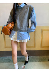 Bow V-neck Loose Fit Gray Vest