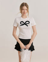 Darling lace ribbon summer t-shirt White
