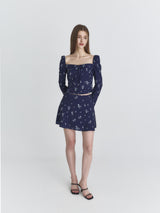 Ribbon square blouse (Navy)