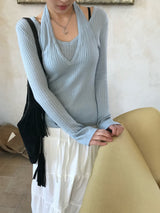 Second Layered Wrap Slim Fit Long Sleeve Rib Knit