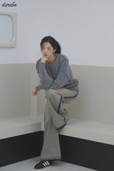 Retro-strip loose fit knitwear