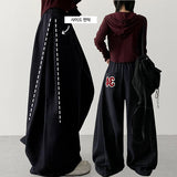 Muit Side Pintuck Back Pocket Number Patch Training Wide Pants