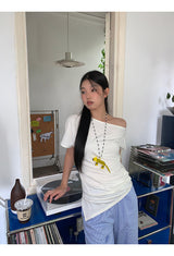 アンカットオフショルダールーズフィットショートスリーブT