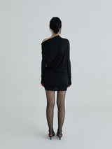 Shirring symbol dress (Black)