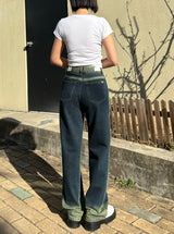 グリーナリーカラースプレーダイドワイドデニムパンツ code 21017