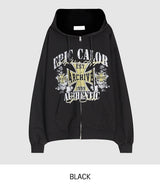 Cross Vintage Printing Two-Way Hood Zip-Up