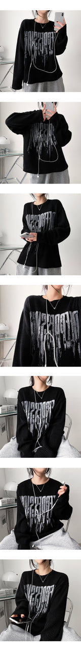 Camo lettering knit long-sleeved shirt