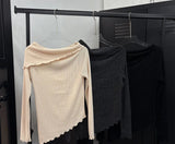 Unbalance cutting off shoulder knit(3color)