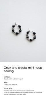 Onyx and crystal mini hoop earring