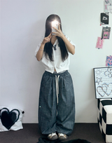 PINTUCK BANDING COTTON DENIM LONG PANTS 🩵🩷🤎3COLOR
