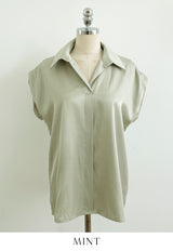 Roan Open Collar Cap Sleeve Blouse