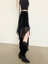 1370. Lace slit ribbon long sk (2color)
