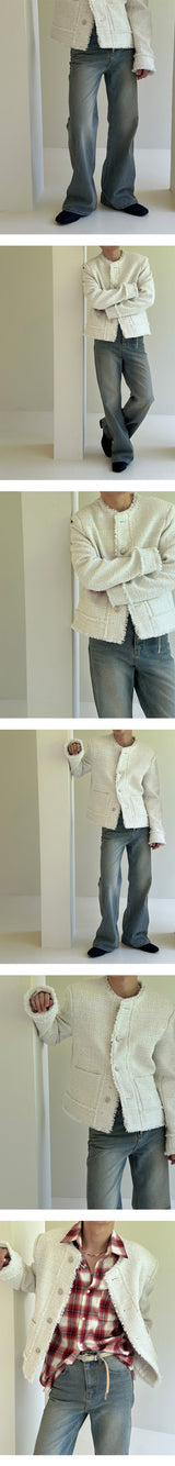 [Unisex] Cutting tweed round neck jacket(2color)