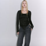  Ribbon Detail Slim Top Black
