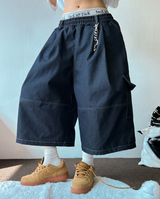 VIVID STITCH BALLOON DENIM BERMUDA 💙🖤🩵2COLOR