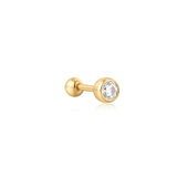 Solitaire Cubic Zirconia 925 Silver + 14k gold plating Piercing E059-01G