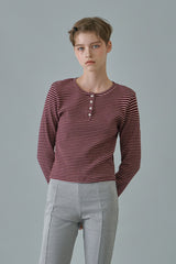 Stripe button t-shirt_wine
