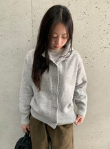 Mihro High Neck Hood Wool Knit Cardigan