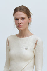 CUT OUT WRAP KNIT TOP - IVORY