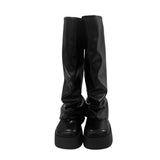 Fold leather boots