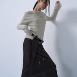 CUT-OUT MAXI LONG SKIRT (DEEP BROWN)