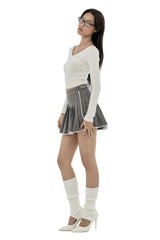 Crepe lace pleated skirt, Gray