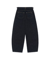 Curved Raw Wide Denim Pants - INDIGO