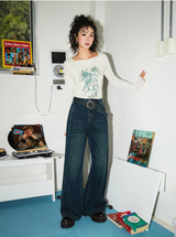 Three-color basic versatile and laid-back straight-leg wide-leg jeans
